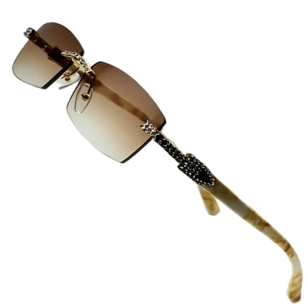 Rhinestone Rimless Sunglasses Fashion Tinted Lens Eyewear Hip Hop‎ Men Diamond